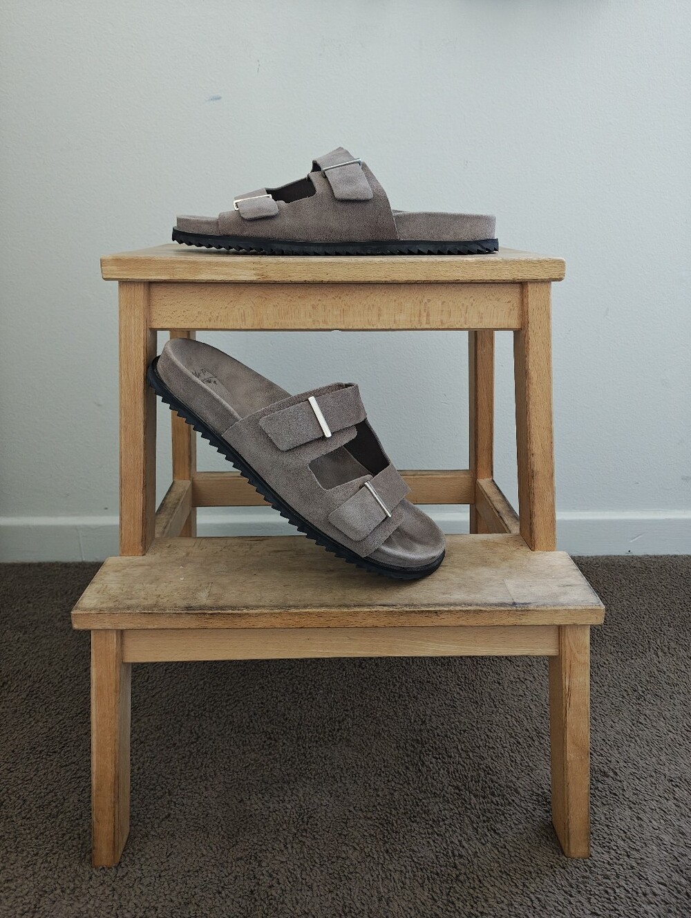 Men's Double Strap Suede Slide Sandals in Taupe Mr. P. size UK 9